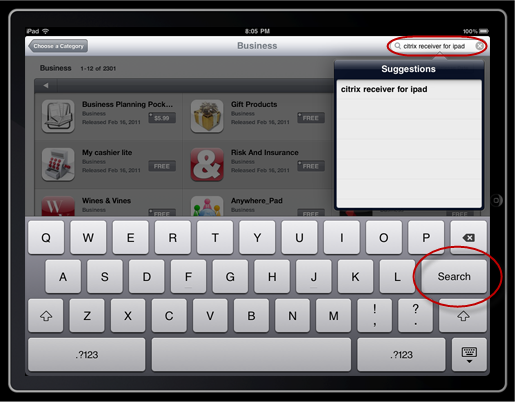 Tap Search At The Top Right And Search For Citrix Receiver for iPad