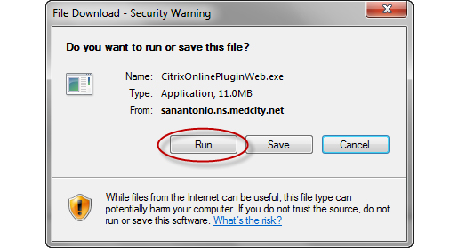 Citrix Plugin Download Prompt - Click Run
