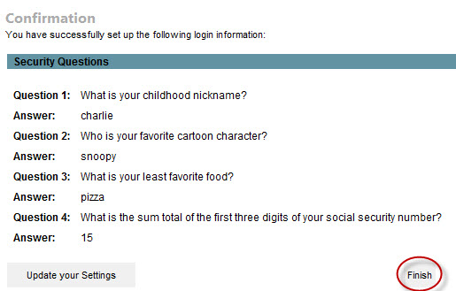 Confirming Security Questions And Answers